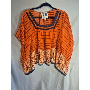 Edme‎ Esyllte Orange Stripe Boho Blouse Top XS/P Women's